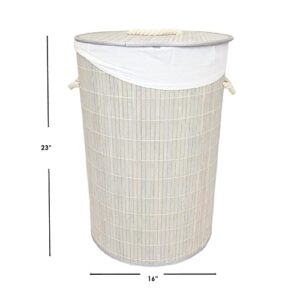 Home Basics Foldable Durable Bamboo Laundry Basket Hamper (Round, Grey)