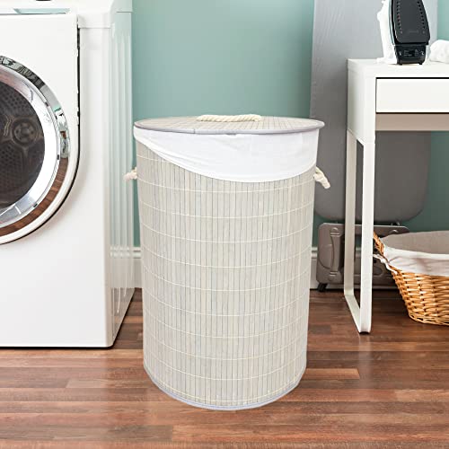 Home Basics Foldable Durable Bamboo Laundry Basket Hamper (Round, Grey)