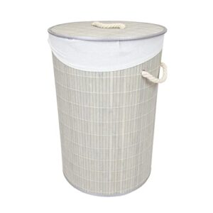 Home Basics Foldable Durable Bamboo Laundry Basket Hamper (Round, Grey)