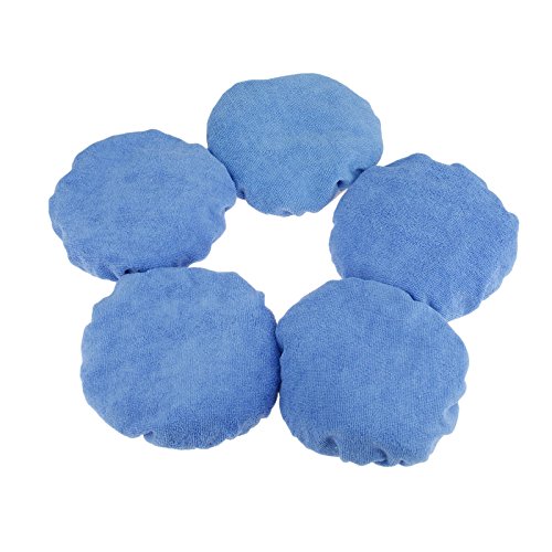 5PCS Car Buffer Bonnets, Cotton Plush Bonnet Pad Blue 9-10 inch Waxers Bonnet Set, Polishing Waxing Cover for Buffer Polisher