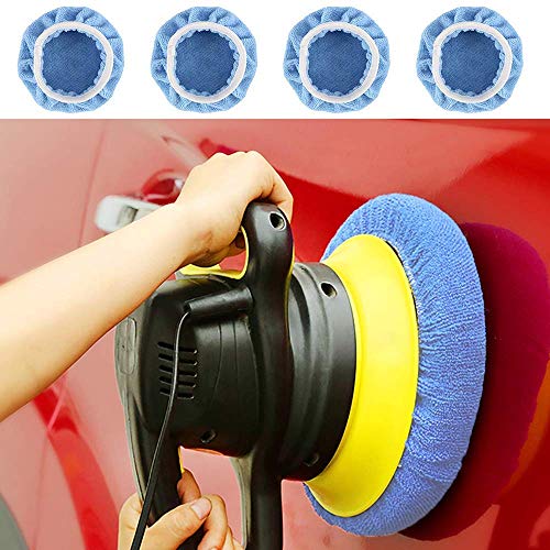 5PCS Car Buffer Bonnets, Cotton Plush Bonnet Pad Blue 9-10 inch Waxers Bonnet Set, Polishing Waxing Cover for Buffer Polisher