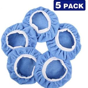 5PCS Car Buffer Bonnets, Cotton Plush Bonnet Pad Blue 9-10 inch Waxers Bonnet Set, Polishing Waxing Cover for Buffer Polisher