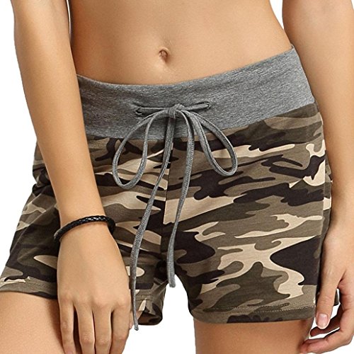 Hemlock Camouflage Shorts Women Workout Yoga Sport Pants Drawstring Shorts High Waist Cotton Trousers (M, Camouflage)