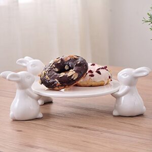 bunny rabbit ceramic plate,dishes for dessert food server tray,cute cake stand, tableware crafts gift for kitchenware lovers,wedding,mother's day (3 rabbit)