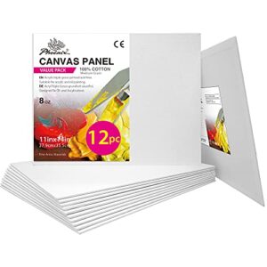 phoenix painting canvas panels 11x14 inch, 12 value pack - 8 oz triple primed 100% cotton acid free canvases for painting, white blank flat canvas boards for acrylic, oil, watercolor & tempera paints