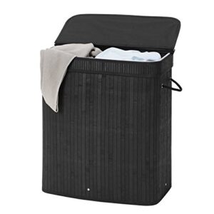 SONGMICS Laundry Hamper with Lid, Bamboo Laundry Basket with Handles, Foldable Storage Basket for Laundry Room, Bedroom, 100L, Black ULCB63H