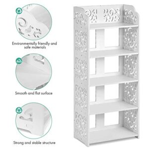 5 Tier Shoes Rack, White Shoe Rack Shelf Wood Storage Free Standing Shoe Organizer Entryway Shoe Tower for Home Living Room Hallway Office