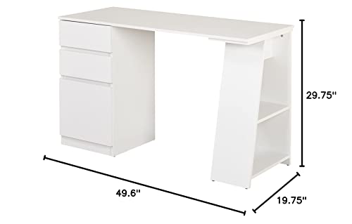 Target Marketing Systems Como Computer Desk with Storage, 3-Drawer Laptop Table with 2 Shelves for Home Office, Study Room and Gaming, 49.6 Inches Wide, White