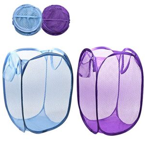 rzjzgz foldable pop-up mesh laundry hamper with side pocket clothes laundry basket storage bag with carry handles for dirty clothes (2 pack)