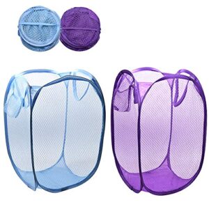 RZJZGZ Foldable Pop-Up Mesh Laundry Hamper with Side Pocket Clothes Laundry Basket Storage Bag with Carry Handles for Dirty Clothes (2 Pack)