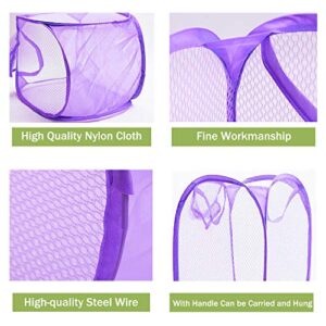 RZJZGZ Foldable Pop-Up Mesh Laundry Hamper with Side Pocket Clothes Laundry Basket Storage Bag with Carry Handles for Dirty Clothes (2 Pack)