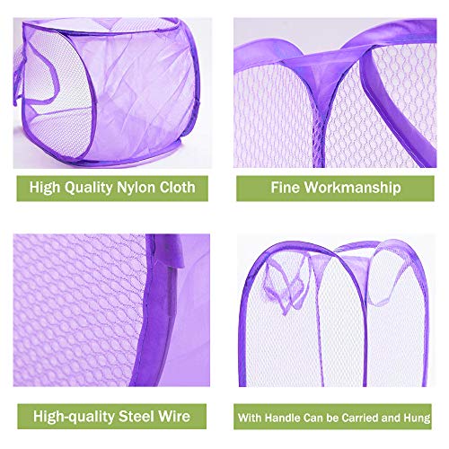 RZJZGZ Foldable Pop-Up Mesh Laundry Hamper with Side Pocket Clothes Laundry Basket Storage Bag with Carry Handles for Dirty Clothes (2 Pack)