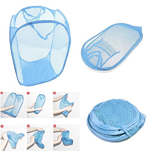 RZJZGZ Foldable Pop-Up Mesh Laundry Hamper with Side Pocket Clothes Laundry Basket Storage Bag with Carry Handles for Dirty Clothes (2 Pack)