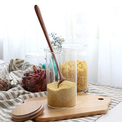 Long Spoons Wooden, 5 Pieces Korean Style 10.9 inches 100% Natural Wood Long Handle Round Spoons for Soup Cooking Mixing Stirrer Kitchen Tools Utensils, FDA Approved(Korean Style Soup Spoon)