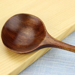 Long Spoons Wooden, 5 Pieces Korean Style 10.9 inches 100% Natural Wood Long Handle Round Spoons for Soup Cooking Mixing Stirrer Kitchen Tools Utensils, FDA Approved(Korean Style Soup Spoon)