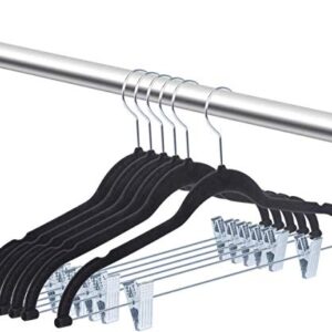 OIKA Pants Hangers 20-Pack,16.7-Inch Long Velvet Hangers with Adjustable Clips, Non-Slip, Space-Saving for Trousers, Skirts, Coat, Dresses, Tank Tops-Black Hangers