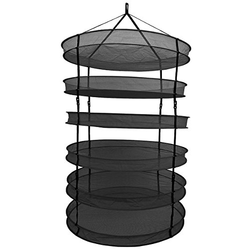 BloomGrow 3FT 6-Layer Black Nylon Mesh Hanging Herb Drying Rack Dry Net Perfect for Herbs Flowers Vegetables