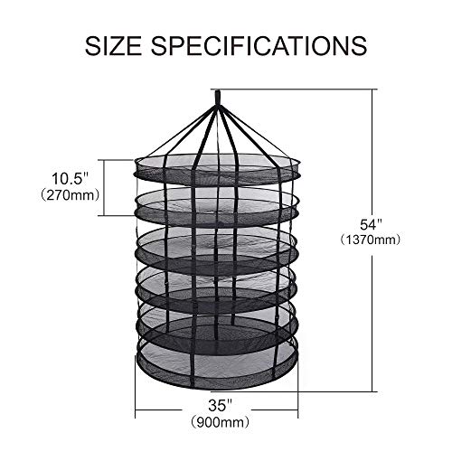 BloomGrow 3FT 6-Layer Black Nylon Mesh Hanging Herb Drying Rack Dry Net Perfect for Herbs Flowers Vegetables