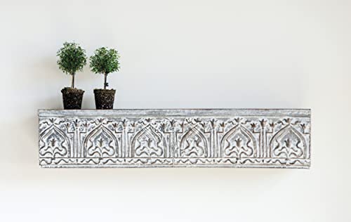 Creative Co-Op White & Grey Decorative Metal Wall Shelf, Zinc