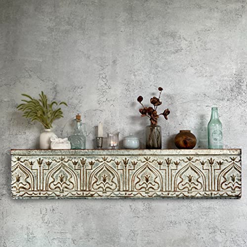 Creative Co-Op White & Grey Decorative Metal Wall Shelf, Zinc