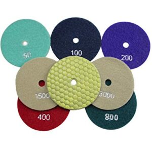 Konfor Diamond Polishing Pads 4 inch Dry/Wet 7 Piece Set for Granite Travertine Concrete Quartz Terrazzo Engineered Stone Countertops