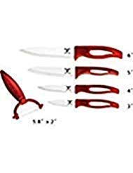 moss & stone kitchen cutlery white ceramic knife set, ceramic knife set and fruit peeler, rust proof & stain resistant, kitchen cooking knife set, 5 pieces red knives