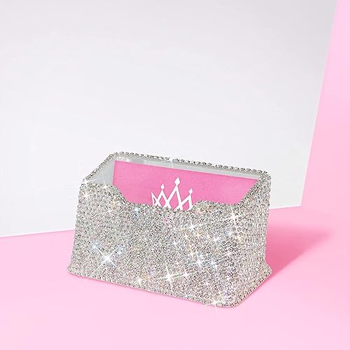 TISHAA Business Card Holder Stand - Bling Name Cards Office Desk Desktop Table Top Organizer Luxury Display Pocket Case Accessories White Crystal Rhinestone Glitter