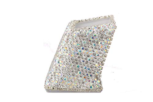 TISHAA Business Card Holder Stand - Bling Name Cards Office Desk Desktop Table Top Organizer Luxury Display Pocket Case Accessories White Crystal Rhinestone Glitter