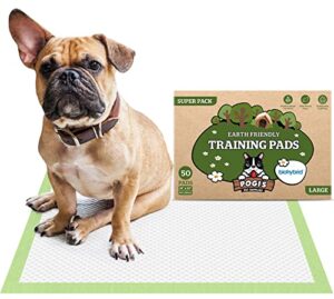 pogi's dog training pads with adhesive sticky tabs (50-count) (24x24in) - large puppy pads, earth-friendly dog pads, plant-based puppy pee pads for dogs - puppy supplies for small to large sized dogs