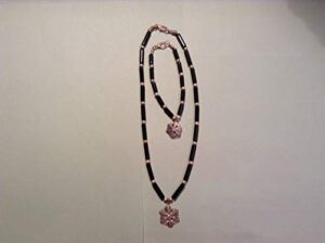 plastic bead 17" necklace & 7" bracelets, black, & silver color with pendent