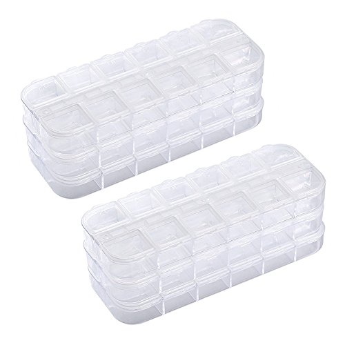 jinzefa 6 Pieces Nail Art Tool Jewelry Storage Box, 12 Compartments Plastic Rhinestone Organizer Container Case, Display Containers white