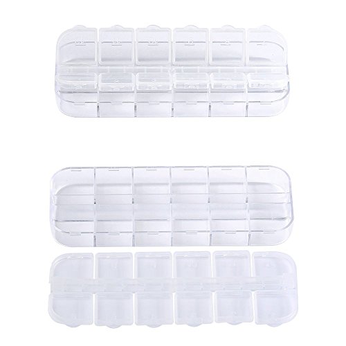 jinzefa 6 Pieces Nail Art Tool Jewelry Storage Box, 12 Compartments Plastic Rhinestone Organizer Container Case, Display Containers white