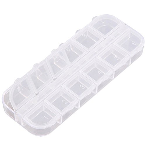 jinzefa 6 Pieces Nail Art Tool Jewelry Storage Box, 12 Compartments Plastic Rhinestone Organizer Container Case, Display Containers white