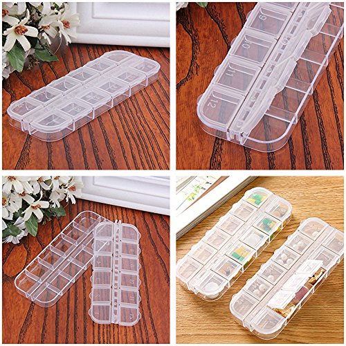 jinzefa 6 Pieces Nail Art Tool Jewelry Storage Box, 12 Compartments Plastic Rhinestone Organizer Container Case, Display Containers white