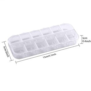 jinzefa 6 Pieces Nail Art Tool Jewelry Storage Box, 12 Compartments Plastic Rhinestone Organizer Container Case, Display Containers white