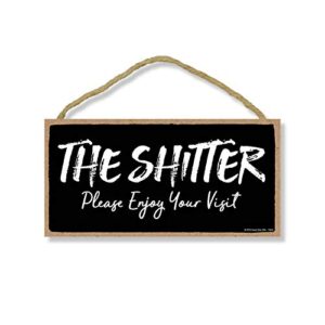 honey dew gifts inappropriate funny the shitter please enjoy your visit 5 inch by 10 inch hanging wall art, decorative wood sign home bathroom decor