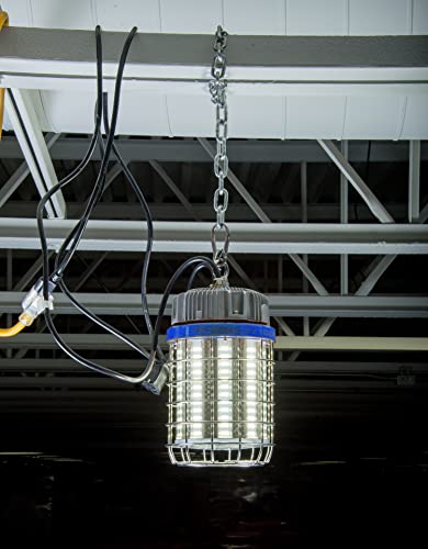 Bergen Industries Inc K5100 100-Watt Temporary High Bay LED Luminaire Plug-in Work Light, 13000LM, 5000K, Stainless Steel Cage,Blue