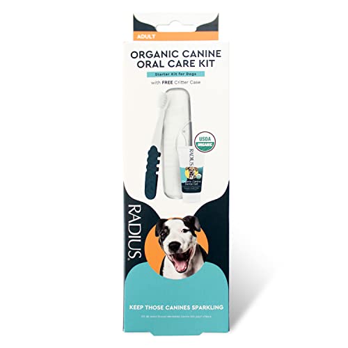 RADIUS USDA Organic Dental Solutions Adult Kit 1 Unit, 1 Dog Toothbrush & 1 0.8oz Toothpaste, Firm Bristle & Non Toxic Toothpaste for Dogs, Designed to Clean Teeth, Xylitol Free