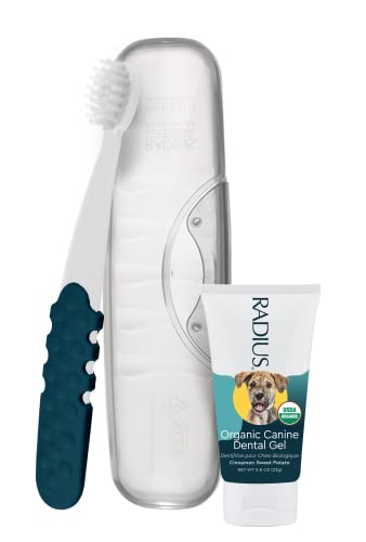 RADIUS USDA Organic Dental Solutions Adult Kit 1 Unit, 1 Dog Toothbrush & 1 0.8oz Toothpaste, Firm Bristle & Non Toxic Toothpaste for Dogs, Designed to Clean Teeth, Xylitol Free