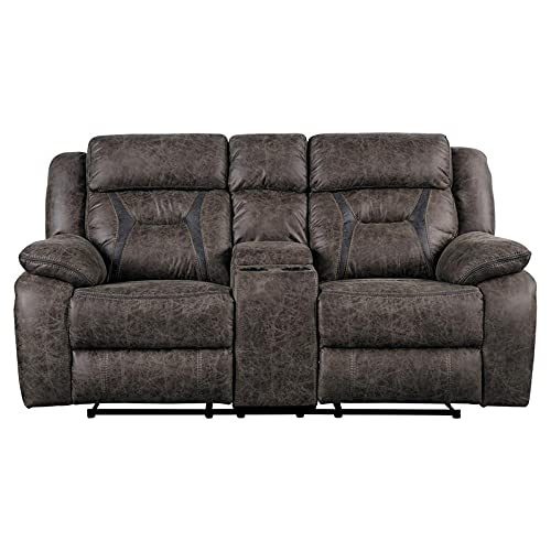 Homelegance Oliver 76" Microfiber Double Reclining Loveseat (Manual), Dark Brown