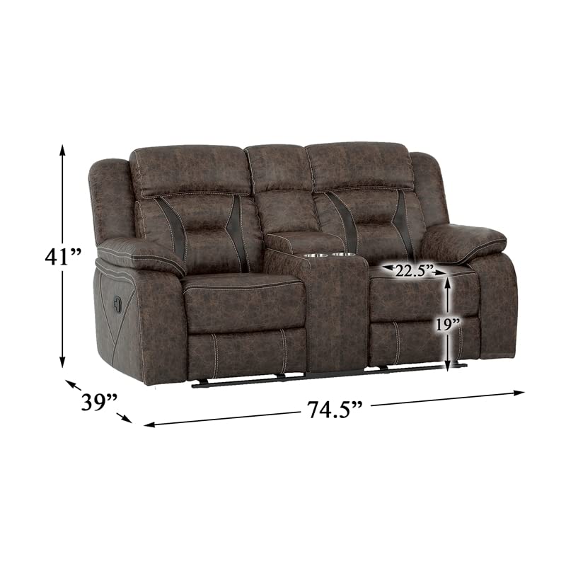 Homelegance Oliver 76" Microfiber Double Reclining Loveseat (Manual), Dark Brown