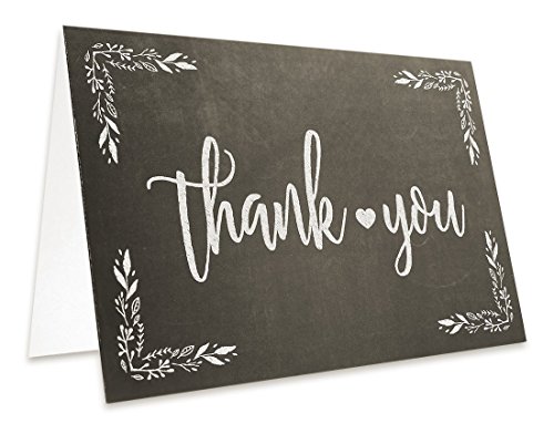 144-Count Thank You Cards with Envelopes, Blank 6 Assorted Bulk Thank You Greeting Notes Black and White Chalkboard Designs for Graduation Baby and Bridal Shower Birthday Wedding Party, 4 x 6 inches