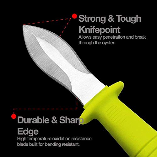 DragonFruitee Oyster Shucking Knife, Commercial Grade Clam and Shellfish tool With Ergonomic Grip And Anti-Slip Handle, Good For Home Restaurant Kitchen And Outdoor Use, Yellow/Silver (2 Count)