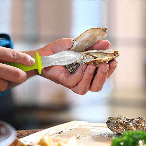 DragonFruitee Oyster Shucking Knife, Commercial Grade Clam and Shellfish tool With Ergonomic Grip And Anti-Slip Handle, Good For Home Restaurant Kitchen And Outdoor Use, Yellow/Silver (2 Count)