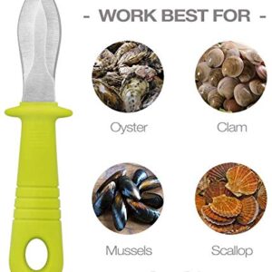 DragonFruitee Oyster Shucking Knife, Commercial Grade Clam and Shellfish tool With Ergonomic Grip And Anti-Slip Handle, Good For Home Restaurant Kitchen And Outdoor Use, Yellow/Silver (2 Count)