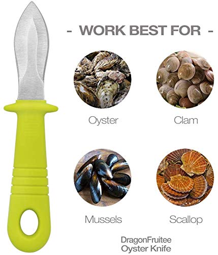 DragonFruitee Oyster Shucking Knife, Commercial Grade Clam and Shellfish tool With Ergonomic Grip And Anti-Slip Handle, Good For Home Restaurant Kitchen And Outdoor Use, Yellow/Silver (2 Count)