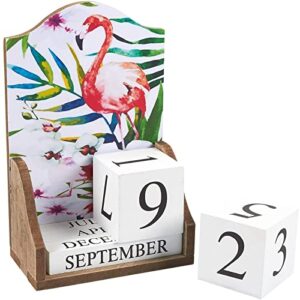 juvale wooden perpetual desk calendar wood blocks, flamingo design (5.5 x 8.75 x 3 inches)