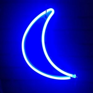 qiaofei decorative crescent moon neon light,cute blue led moon sign shaped decor light,marquee signs/wall decor for christmas,birthday party,kids room, living room, wedding party decor(blue)