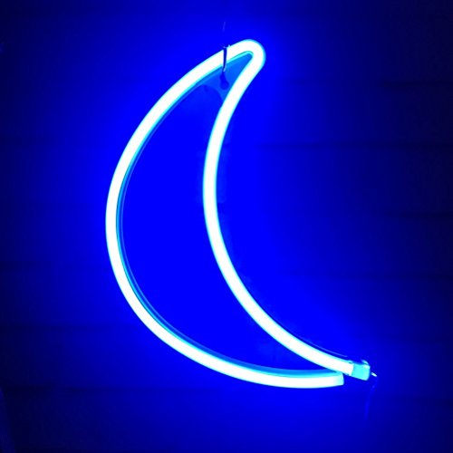 QiaoFei Decorative Crescent Moon Neon Light,Cute Blue LED Moon Sign Shaped Decor Light,Marquee Signs/Wall Decor for Christmas,Birthday Party,Kids Room, Living Room, Wedding Party Decor(Blue)