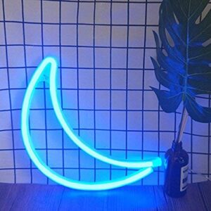 QiaoFei Decorative Crescent Moon Neon Light,Cute Blue LED Moon Sign Shaped Decor Light,Marquee Signs/Wall Decor for Christmas,Birthday Party,Kids Room, Living Room, Wedding Party Decor(Blue)